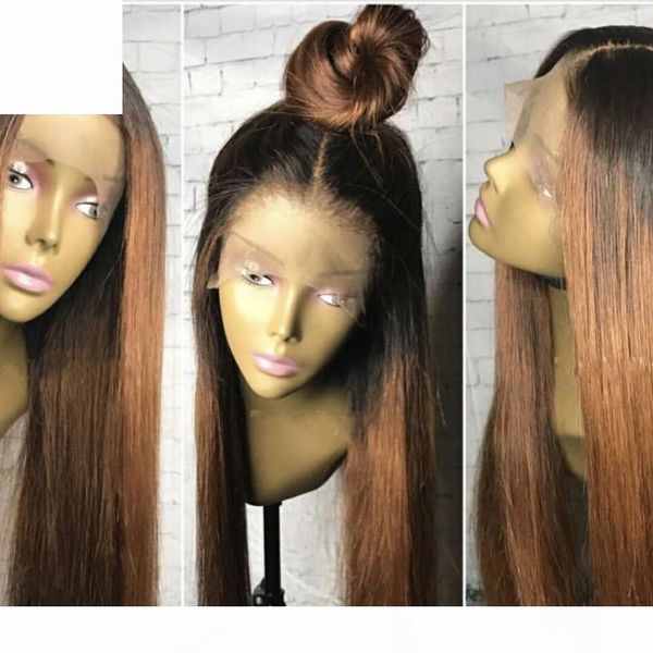 

ombre brown straight deep parted lace front wigs 13*4 brazilian lace front synthetic wigs pre plucked, Black