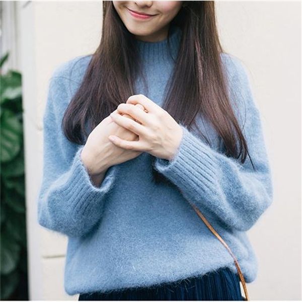

2021 new thickening turtleneck oversized sweater women autumn winter jumper soft warm hairy sweaters and pullovers pull femme hiver kfk9, Black;gray