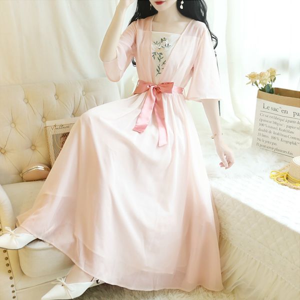 

summer costume of girl scout hanfu, ancient chinese style, gauze embroidery, girl scout diary dress, party dress, Red
