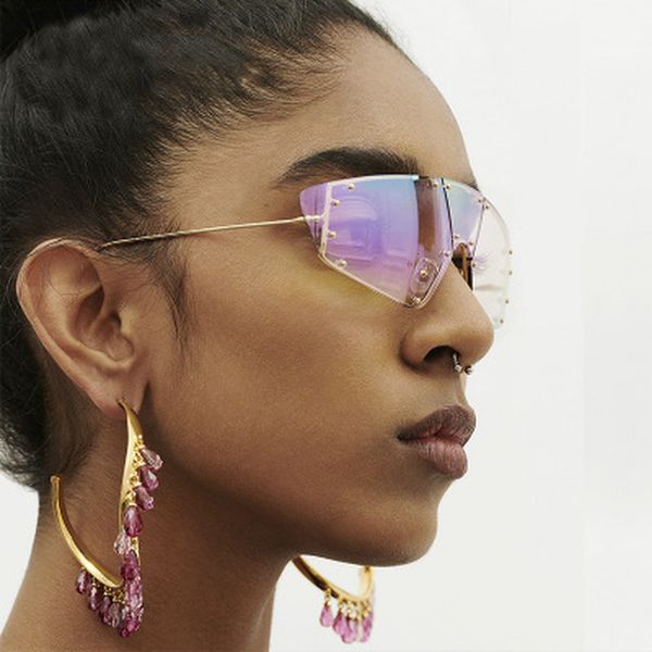

vintage cat eye sunglasses women luxury one piece irregular mirror pink lens rivet glasses men women eyewear uv400 trends, White;black