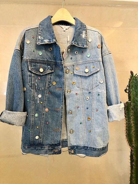 

2019 spring and autumn korean version of the short print denim jacket pinhole hole edge loose coat female tide1, Black;brown