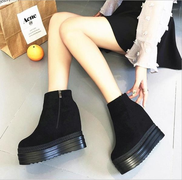 

boots cy306 winter female ankle internal tassel platform zipper muffin bottom keep warm plus velvet snow botas mujer1, Black