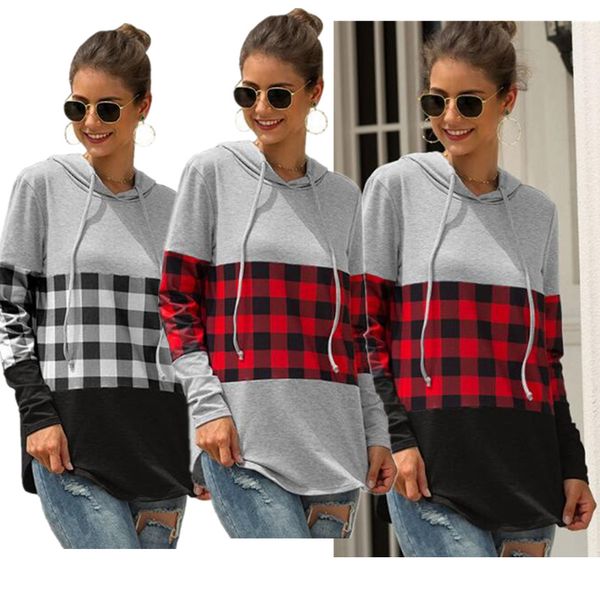 

maternity womens buffalo plaid hoodie hooded pullovers patchwork grey sweatshirt red &black white& black plaids sportwear casual ly10293