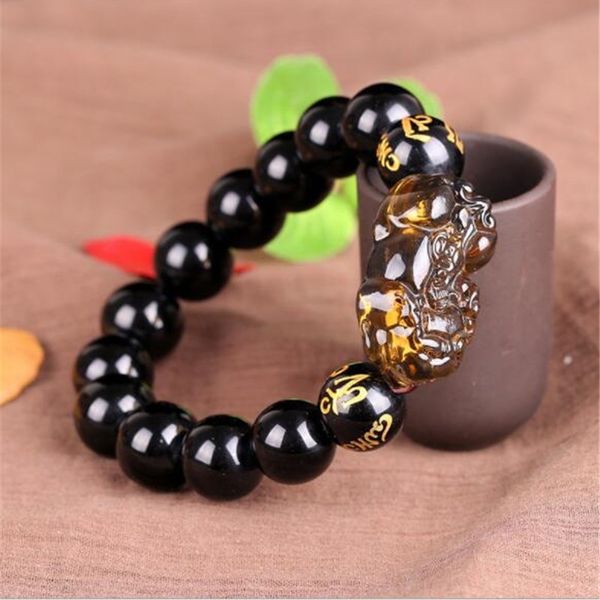 

finance mo xiu hand chain to attract wealth and ward off evil ice species obsidian double head pi xiu jewelry bracelet y200730, Black