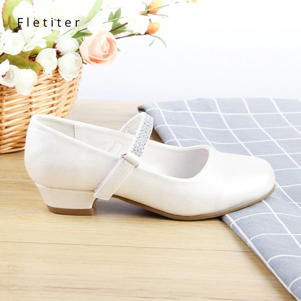 

princess kids genuine leather for crystal casual glitter children 2.5cm low heel girls white party shoes fletiter, Black;red