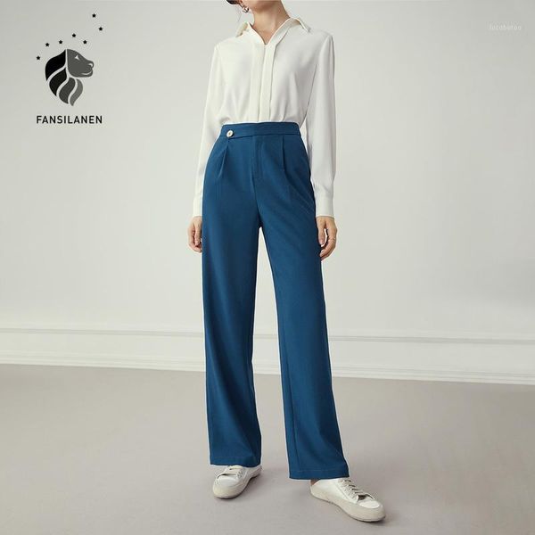 

women's pants & capris fansilanen high waist wide leg casaul women streetwear office lady pleated black suit autumn winter elegant trou, Black;white
