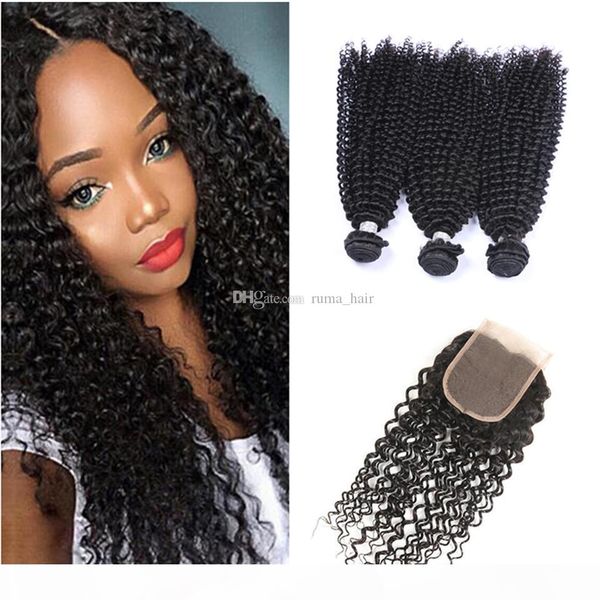 

brazilian kinky curly virgin hair with closure afro kinky curly hair weave with 4*4 lace closure kinky curly lace closure with bundles, Black;brown