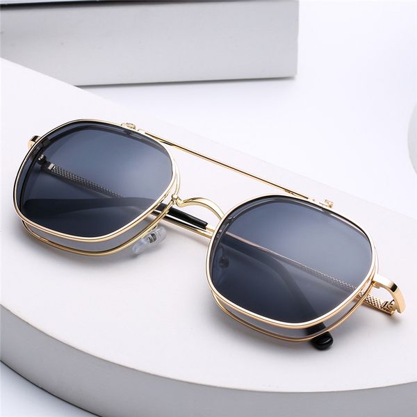

2020 new designer rock metal golden frame flip sunglasses retro punk hip hop sunglasses des lunettes de soleil, White;black