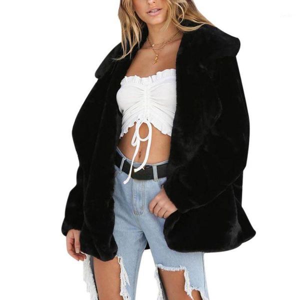 

women fashion loose cardigan jacket lady faux fur warm winter coat open stitch outwear1, Black