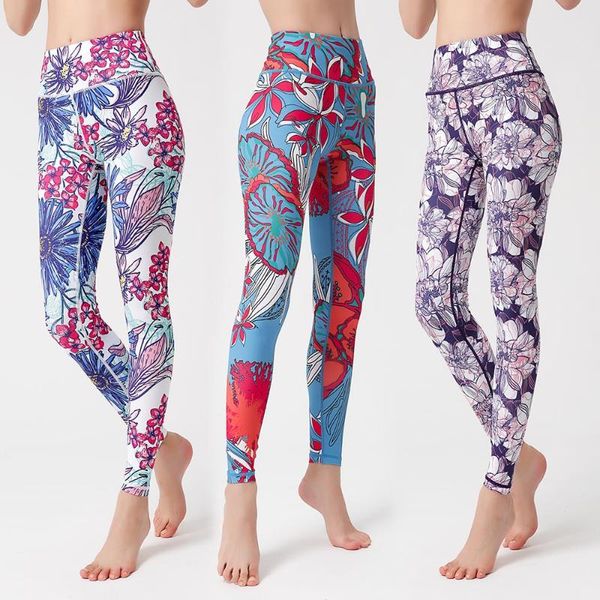

2021 high stretch and quick-drying printing fabric leggings women sport fitness running tights polyester yoga pants gym training, White;red