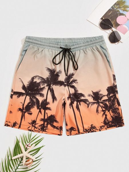 

men tropical print drawstring waist shorts u4hx#, Black