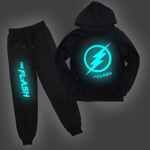 

kids luminous the flash sweatshirt pants suit hoodies sweatshirt boys girls pullover sportswear children surprise gift, Black