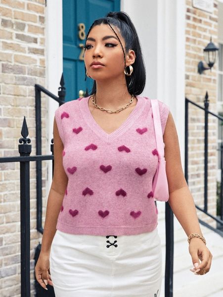 

plus heart pattern sweater vest m0xt#, Black