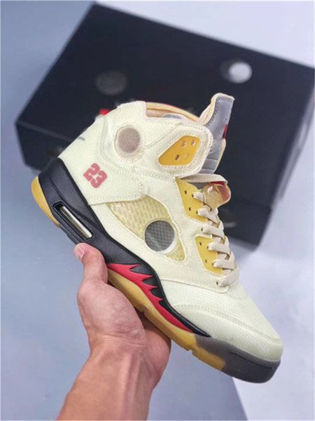 

new release 5 high og off sail air outdoor shoes men white fire red-muslin-black metallic 5s trainers sports with original box virgil ablo