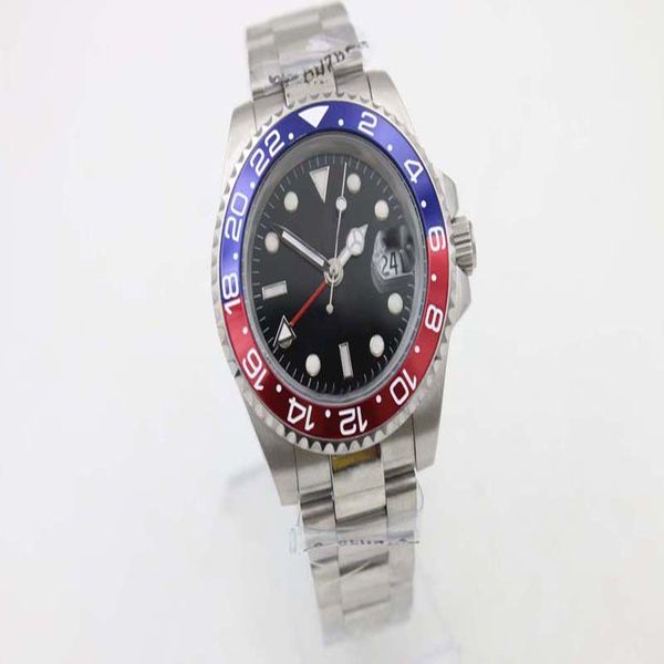 

classic style automatic gmt movement men watch black face sapphire crystal 316 stainless band watch, Slivery;brown