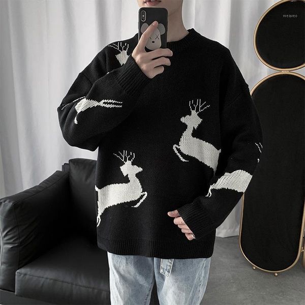 

pullover knitwear men's sweater round neck preppy style sweaters man1, White;black