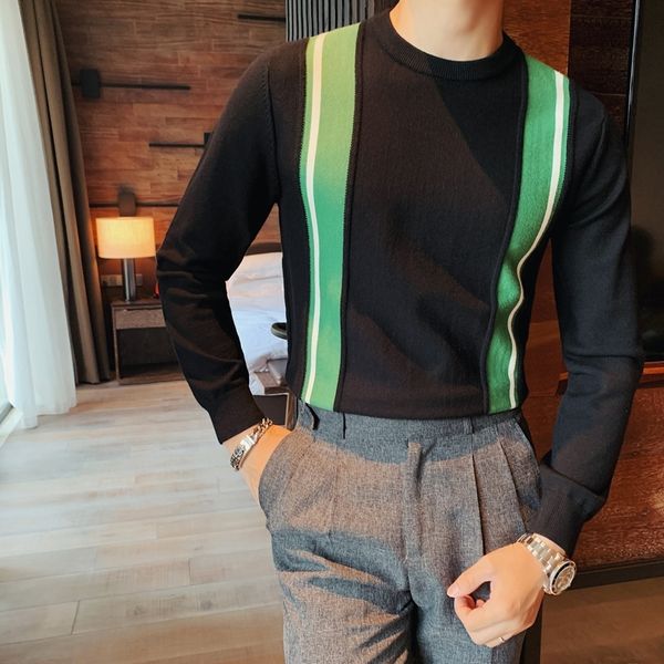

british style autumn winter sweater men fashion long sleeve pullovers men knit sweaters patchwork color o-neck pull homme 201118, White;black