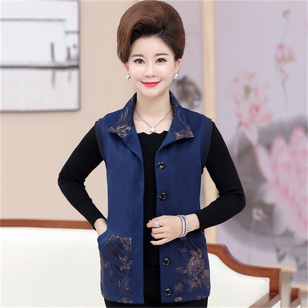 

2021 new female new autumn winter printed jacket single breasted sleeveless women's mid-aged waistcoat sf008 oy98, Black;white