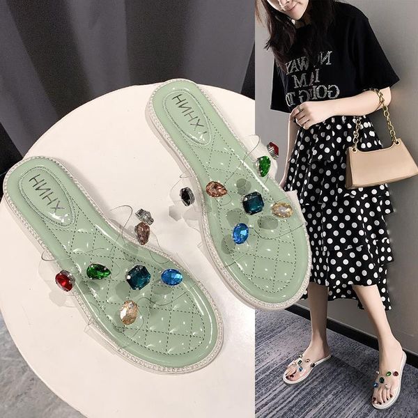 

women shoes 2020 summer new flat bottom and low heel flat heel rib sole, wear one-way drag for all kinds of anti-skid