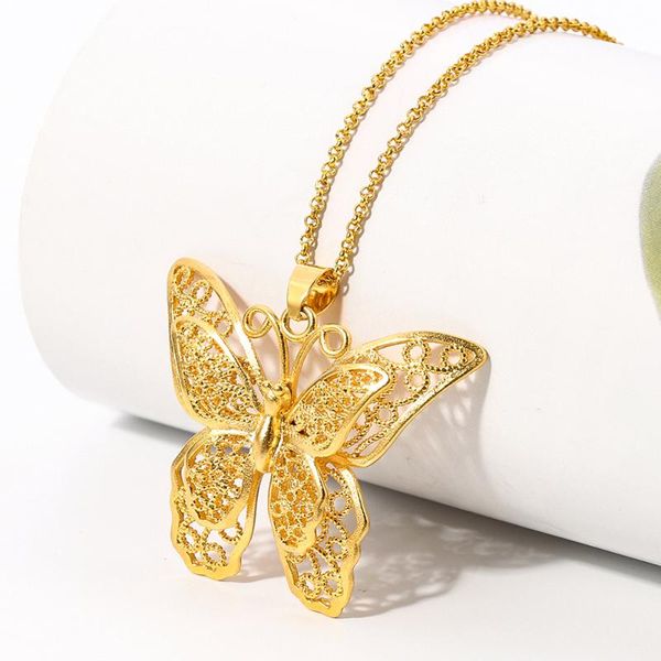

hollow butterfly statement necklaces pendants woman chokers collar water flat chain yellow gold color filled necklace jewelry, Silver