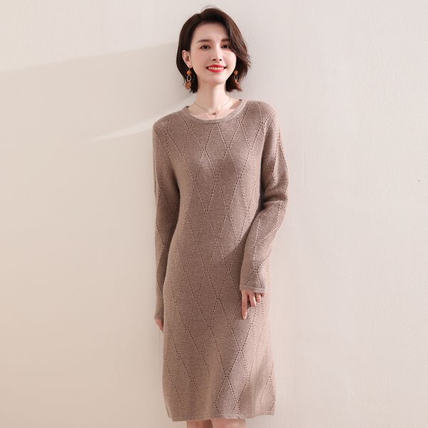 

2021 selling women's dress 100% pure cashmere goat crocheted winter jumpers fashion long ladies'dresses rdca, Black;gray