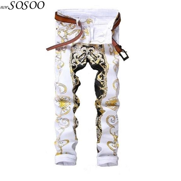 

new men jeans color printing design classic slim fit fashion long jeans men european style #584 201111, Blue