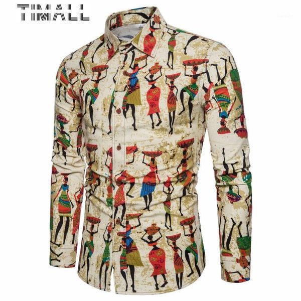 

timallnew men's fashion character print casual cotton long-sleeved shirt slim linen shirt chemise homme social men1, White;black
