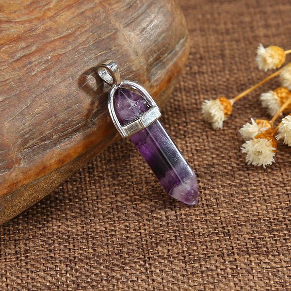 

women hexagonal column pendant natural stone agate pendants men fashion healing clear crystals necklace accessary creative colorful 1 4lg b2, Black