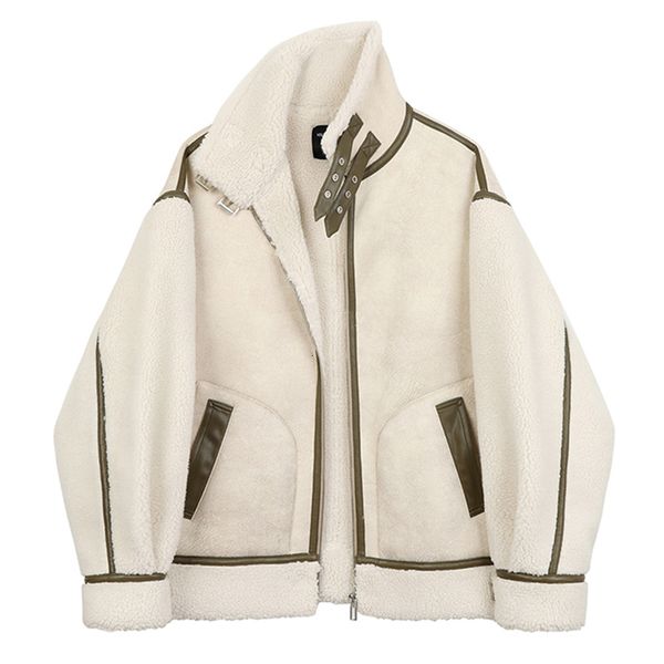 

2021 new female lambs wool amendment thick parkes collar lamb leather jacket b9hl, Black