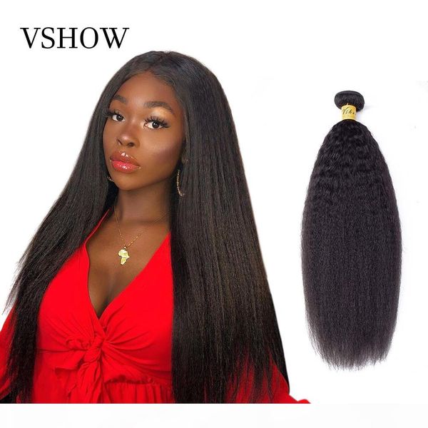 

vshow kinky straight hair weave brazilian remy hair extension 1 3 4 bundles natural color yaki human hair weave bundle for women, Black