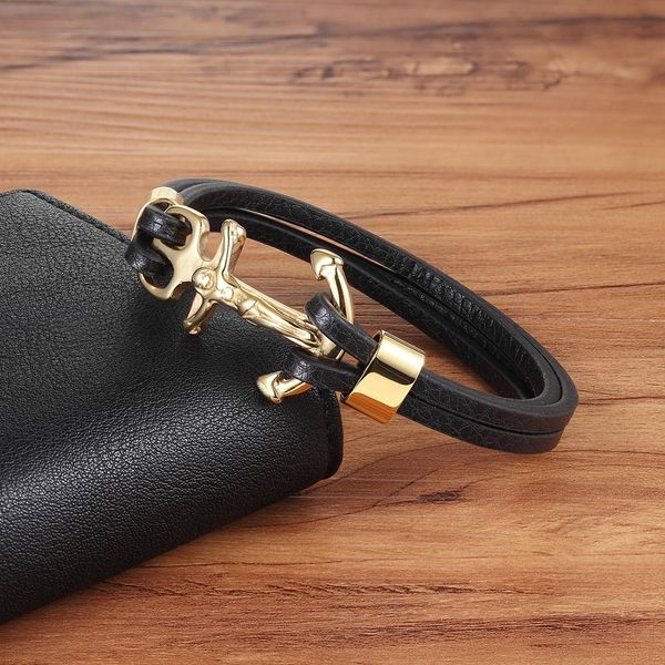 

xqni multi-слои anchor строчка золото сталь цвет религии браслет мужской christian изделия для blessing подарков qylspk, Golden;silver