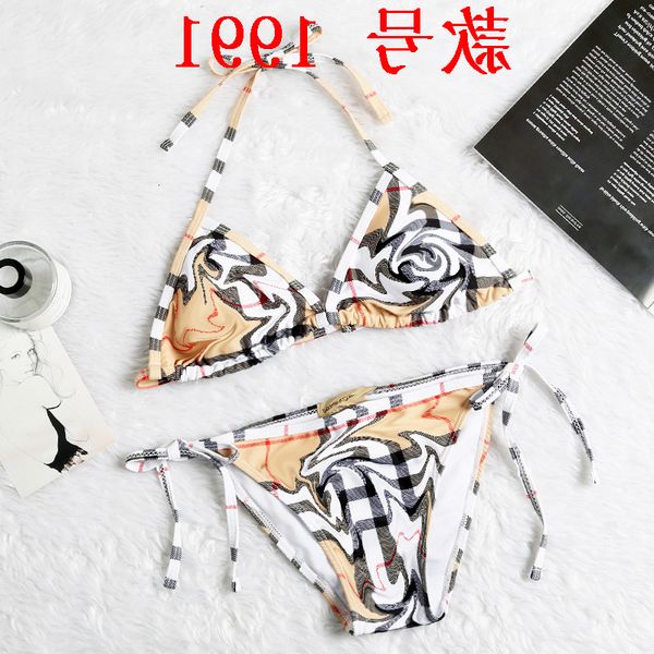 

triangle bag split bikini swimsuit striped plaid tag