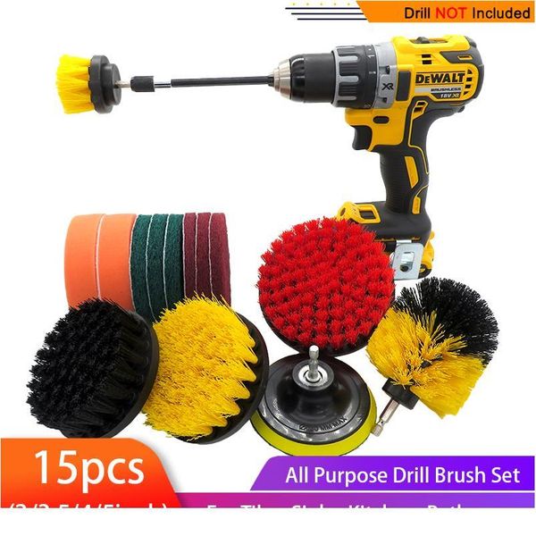 15pcs Spazzola per Trapano Power Scrubber Spazzola per Pulizia Kit di Fissaggio con Prolunga per Superfici Bagno Vasca, Doccia, Piastrelle jlldYN