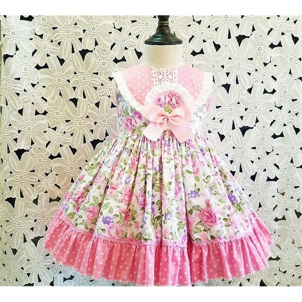 

2pcs baby girl summer sleeveless pink flower floral spanish vintage princess ball gown dress for girl birthday wedding eid party t200709, Red;yellow
