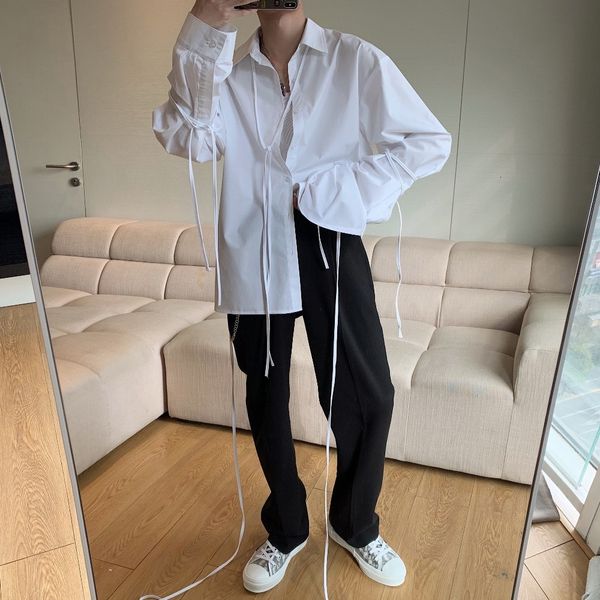 

2021 S-6xl!! Male Female Homemade New Multi-ribbon Variable Multi-modeling Structure Resistant to Neutral Wrinkling Texture Shirt. RJJF, Black