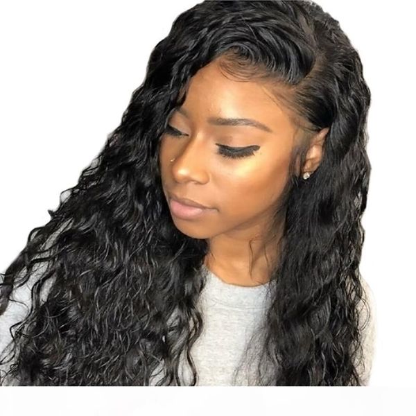 

360 lace front human парики water wave glueless virgin бразильские 360 фронтальная полный парик шнурка pre щипковых отбеленные узлы для черн, Black;brown