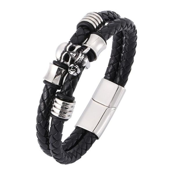 

punk fashion men's black leather rope braided metal bracelet totem leather braided bracelet for men