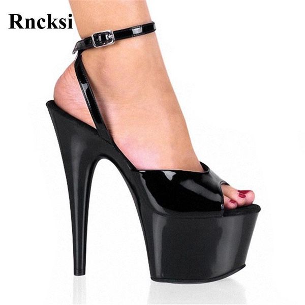

sandals rncksi straps black spring wedding party dress 17cm high heels clear platform night club pole dance