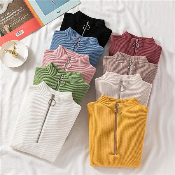 

zipper turtleneck sweater womens sweaters 2021 winter clothes women pullover autumn jumper knit sweater women woman sweaters, White;black