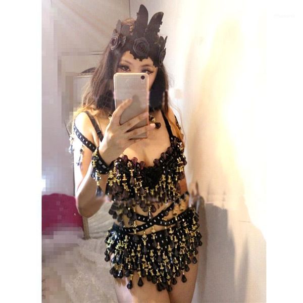 

nightclub clothes black rhinestone bodysuit/samba dancing dj balck crystal jumpsuit woman stage outfit stage for singers1, Black;red