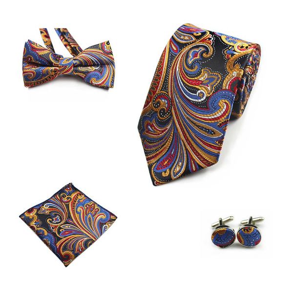 

neck ties jemygins 4pcs tie set men bow and handkerchief bowtie cufflinks 8cm necktie 100% silk for business wedding party hombre, Blue;purple