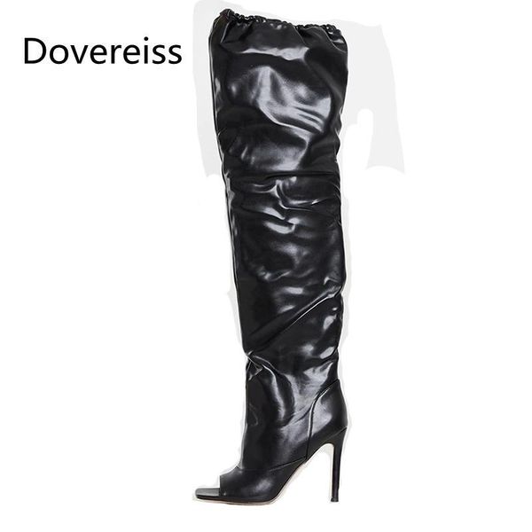 

dovereiss fashion women's shoes summer pointed toe peep toe new ladies bootsr stilettos heels over the knee boots 35-43, Black