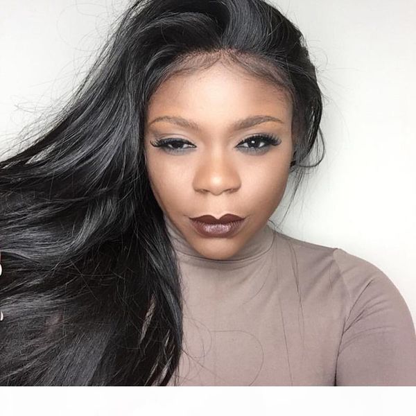 

fashion natural straight human hair full lace wigs with baby hair around glueless silk lace front wigs for black women, Black;brown