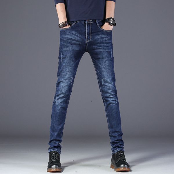 

2021 new fashion slim casual stretch denim pants cotton comfort straight jeans men's brand pants.q1035 zibw, Blue