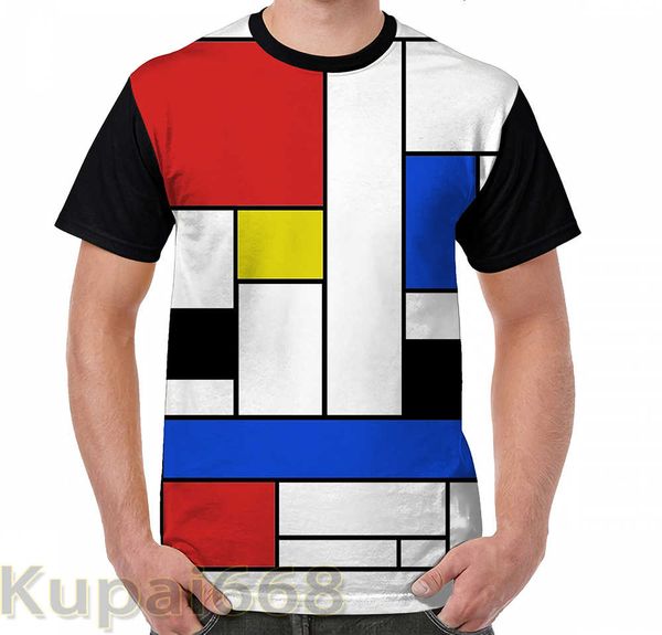 

funny graphic print t shirt men tees mondrian lines women t-shirt short sleeve casual tshirts, White;black