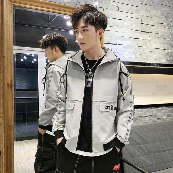

spring and autumn new style men hooded embroidery lettered slim fit coat casual trend youth jacket men's1, Black;brown