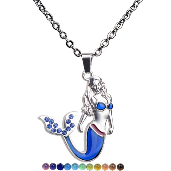 

beautiful women jewelry mood color change mermaid pendant necklace wholesale, Silver