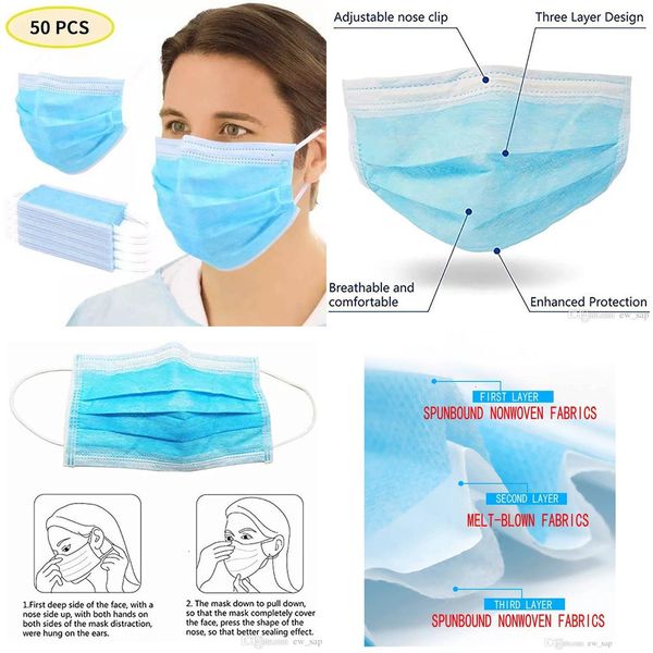 

face non masks dustproof 50 woven factory disposable 3-layer masks with earloops for home use comfo bfj1bfj1 pb3p