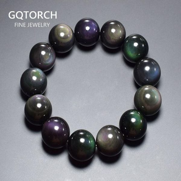 

mixed color rainbow obsidian stone bracelets for men and women elastics stretch bracelet feng shui crystals jewelry, Black