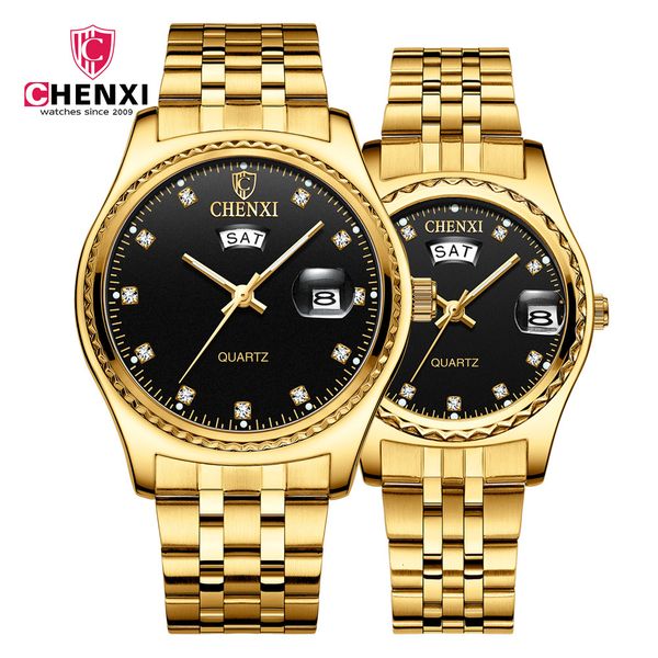 

double calendar new gold business couple pair 8204 watch man